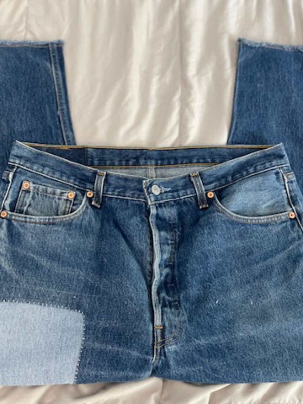 Levis Jeans Upcycled Patched Distressed 501xx 38 x 34 Actual 35 x 25 Retro OOAK - Picture 16 of 16